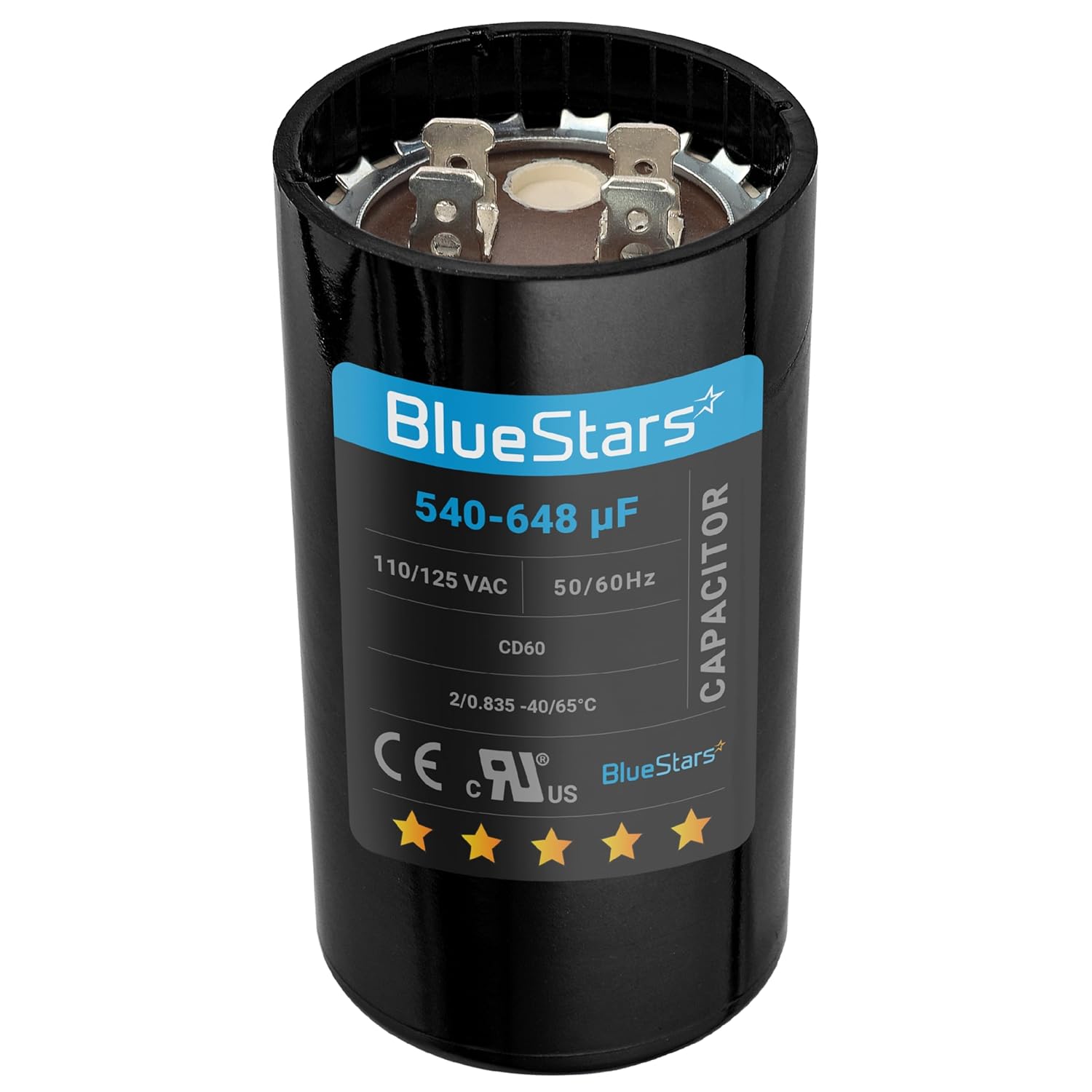 [2025 Updated] BlueStars 540-648 uF MFD 110-125 VAC Volt Run Round Start Capacitor ±20% CD60 Replacement Part - Fit OEM Single Phase Motor Capacitors Condenser Straight Cool Heat Pump Air Conditioner