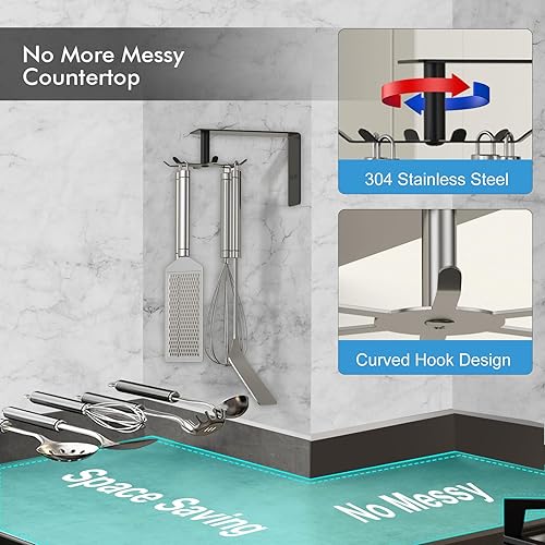 Miniatura 2 de Funnacle 2 ganchos giratorios de pared para utensilios de cocina, soporte de pared de acero inoxidable 304 resistente adhesivo para colgar