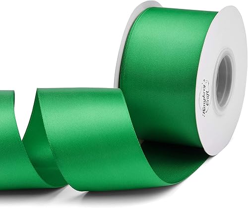 Humphrey's Craft Cinta de satén de doble cara verde helecho de 2 pulgadas, 25 yardas, variedad de colores para manualidades, envolver regalos, ramo