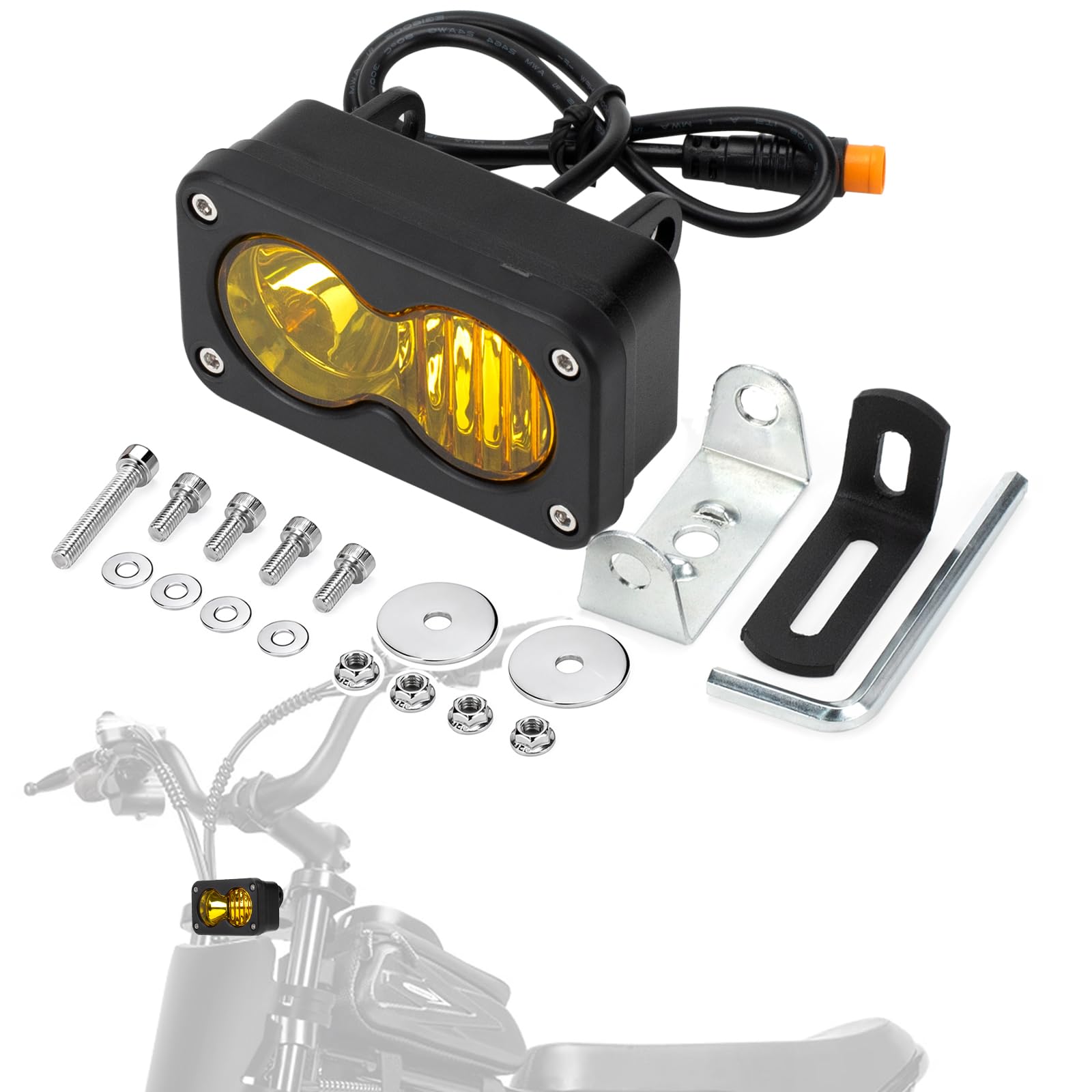 Photo 1 of BEAROLNE LED Headlight Upgrade Kit Waterproof 3 Pin for Ridstar Q20/Q20 Lite/Q20 Pro with Mount Bracket Front Light Plug and Play Headlight 20W 6000-6500K High Beam Light (Yellow)