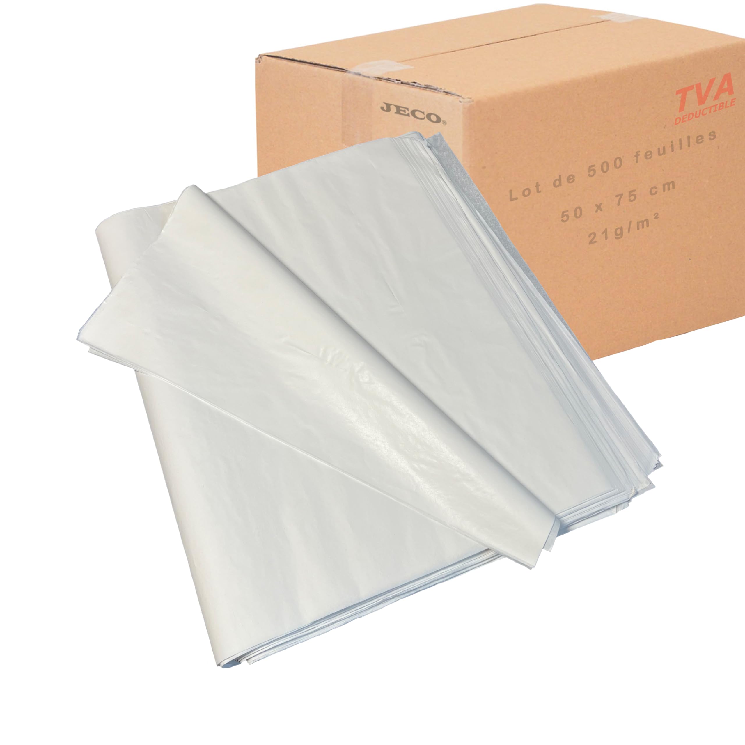 JECO - Lot de 500 feuilles de papier de soie blanc 50 x 75 cm, sans acide, qualité supérieure 21g/m², mousseline, pour loisirs créatifs, décoration, DIY, Emballage fleurs, Vinted