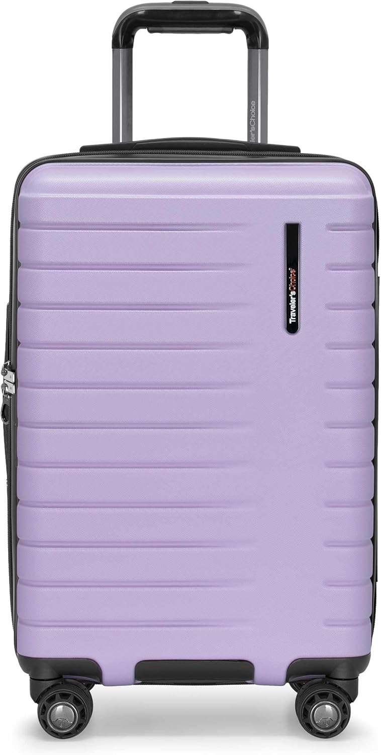 Traveler's Choice Archer Polycarbonate Hardside Spinner Luggage Set, Tie Down Straps, Purple, Carry-On 21-Inch