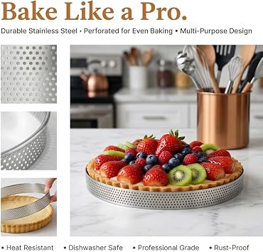 HANABASS 2pcs Stainless Steel Perforated Round Tart Ring Set 18cm 20cm
