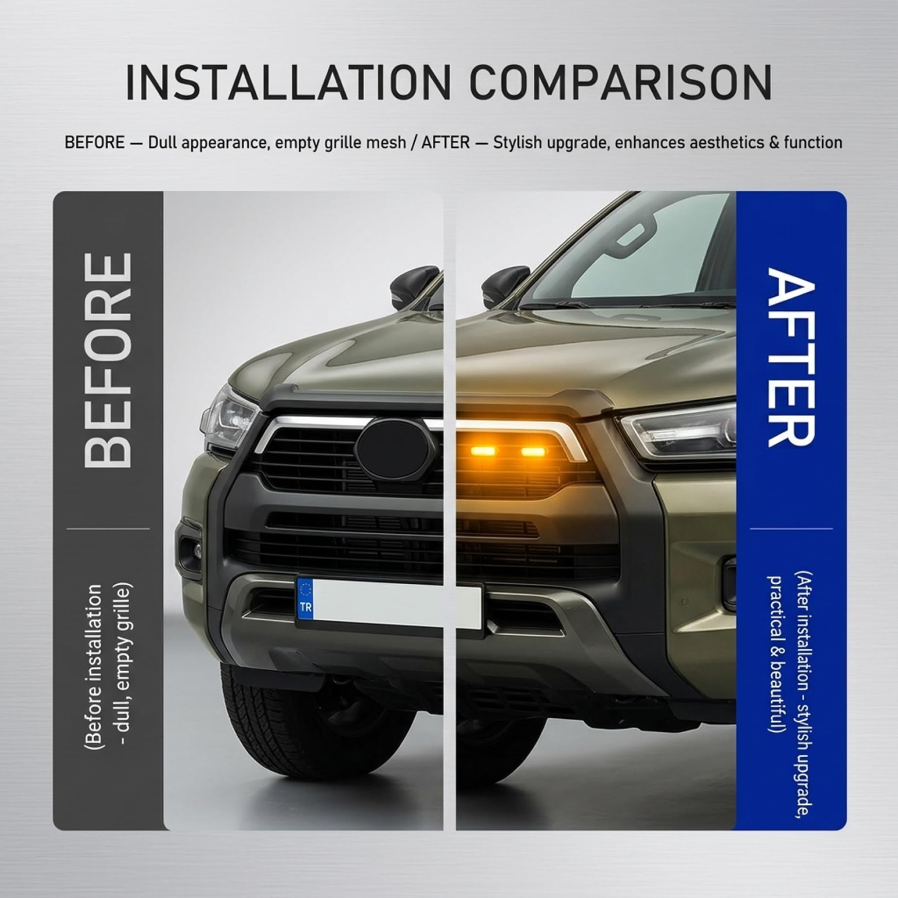 4 luces de parrilla, luz LED con clip, luces de parrilla ámbar negro con IP68 impermeable para camiones, coches, fácil instalación sin taladro