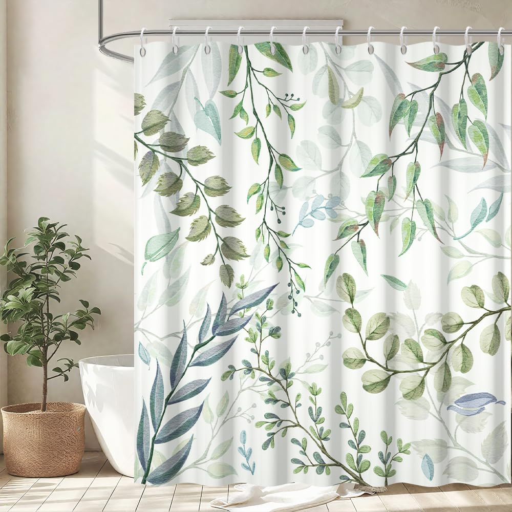 Cortina de Ducha de Hoja Eucalipto, Cortinas de Ducha Verde Oro Abstracto Planta Cortinas de Baño Antimoho Impermeable Lavable Tejido de Poliéster Cortina Ducha con 12 Ganchos 120x200cm — view 58