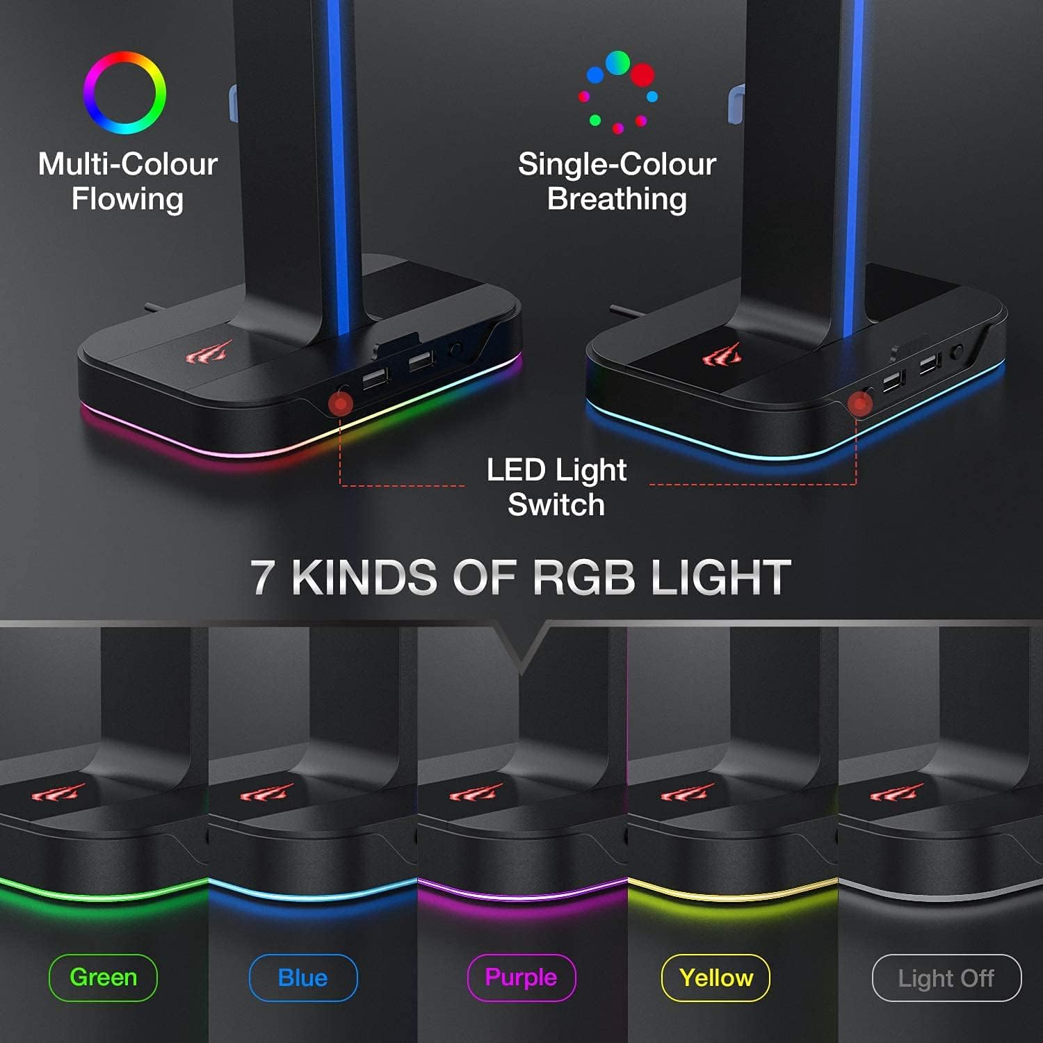 RGB lighting modes on the headphone stand
