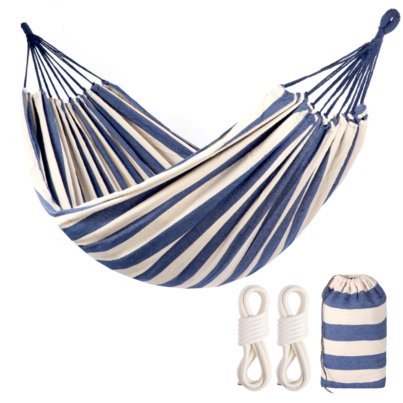 Camping Hammocks for Backyard Hanging Sturdy Garden Comfortable Fabric Hammock Indoor Tree Straps Up to 616lbs Weight Capacity with Travel Bag for Camping Portable Outdoor Patio (Blue)