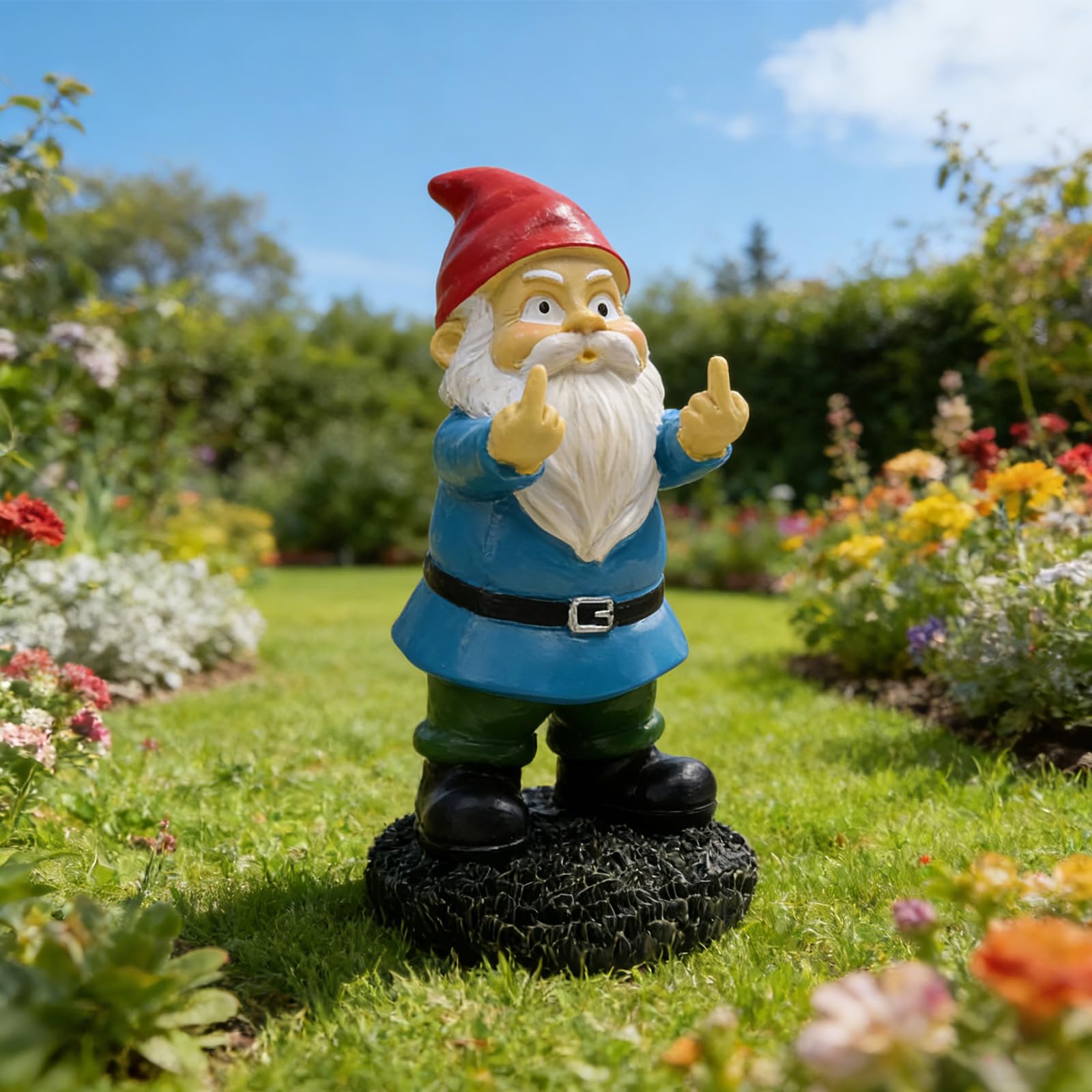 Enano de Jardín con Dedo Medio, Figura de Jardín Divertida Hecha de Resina para Exterior, Decoración Atrevida para Jardín, Terraza y Balcón