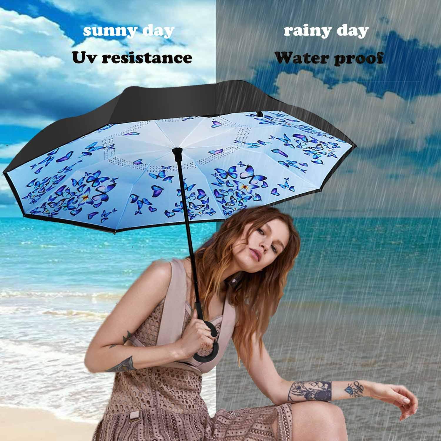 MRTLLOA 40/49/56 Inch Oversize Windproof Inverted Reverse Upside Down Umbrella, Golf Size Rain Umbrella, Double Layer, C-Shaped Handle for Men, Women and Kids - Image 4