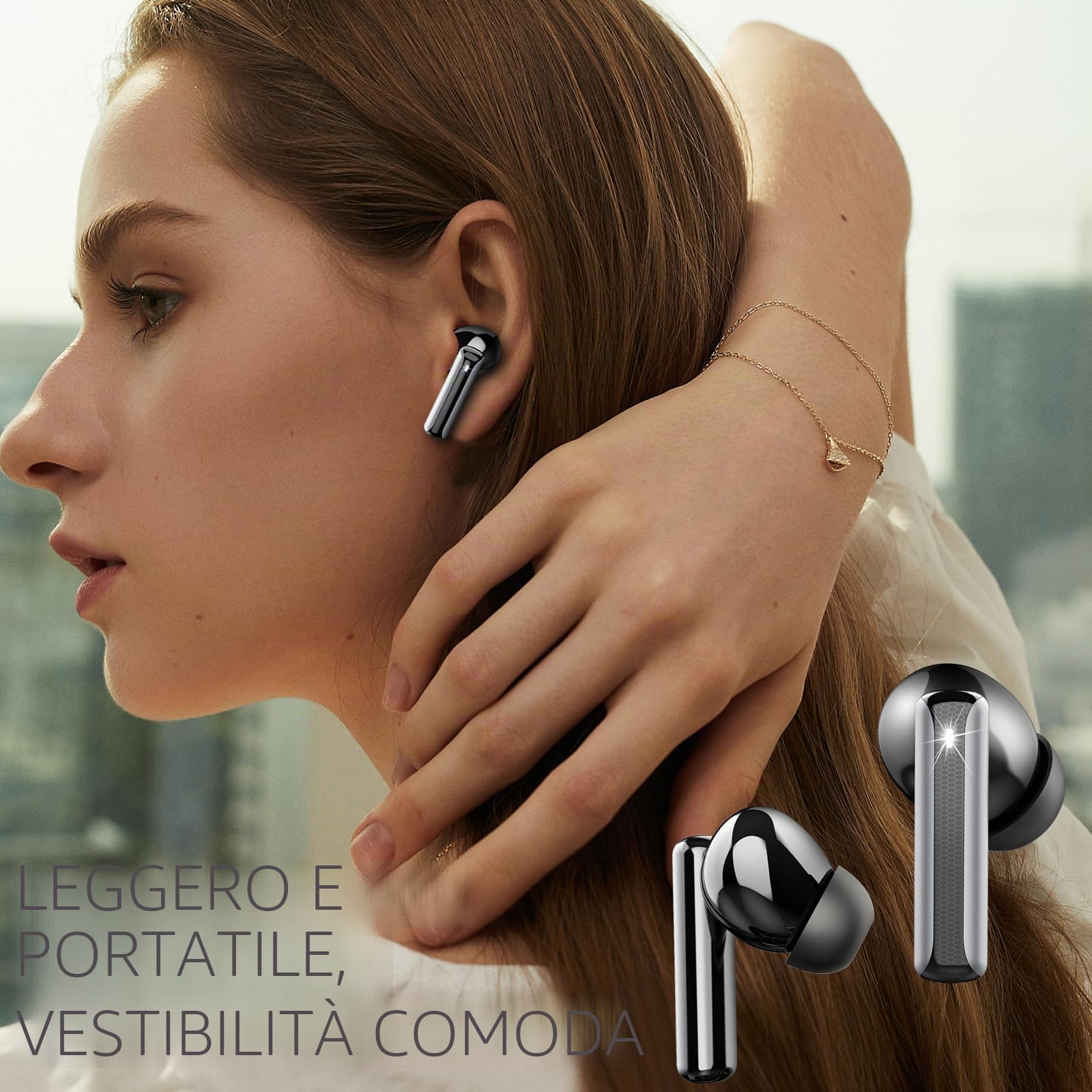 Cuffie Bluetooth, Auricolari Bluetooth 5.4 Stereo HiFi, 48 Ore Cuffie Wireless In Ear ENC Cancellazione Rumore Mic, Cuffiette Sport IP7 Impermeabile, Cuffie Senza Fili USB-C, LED per Androide/iOS