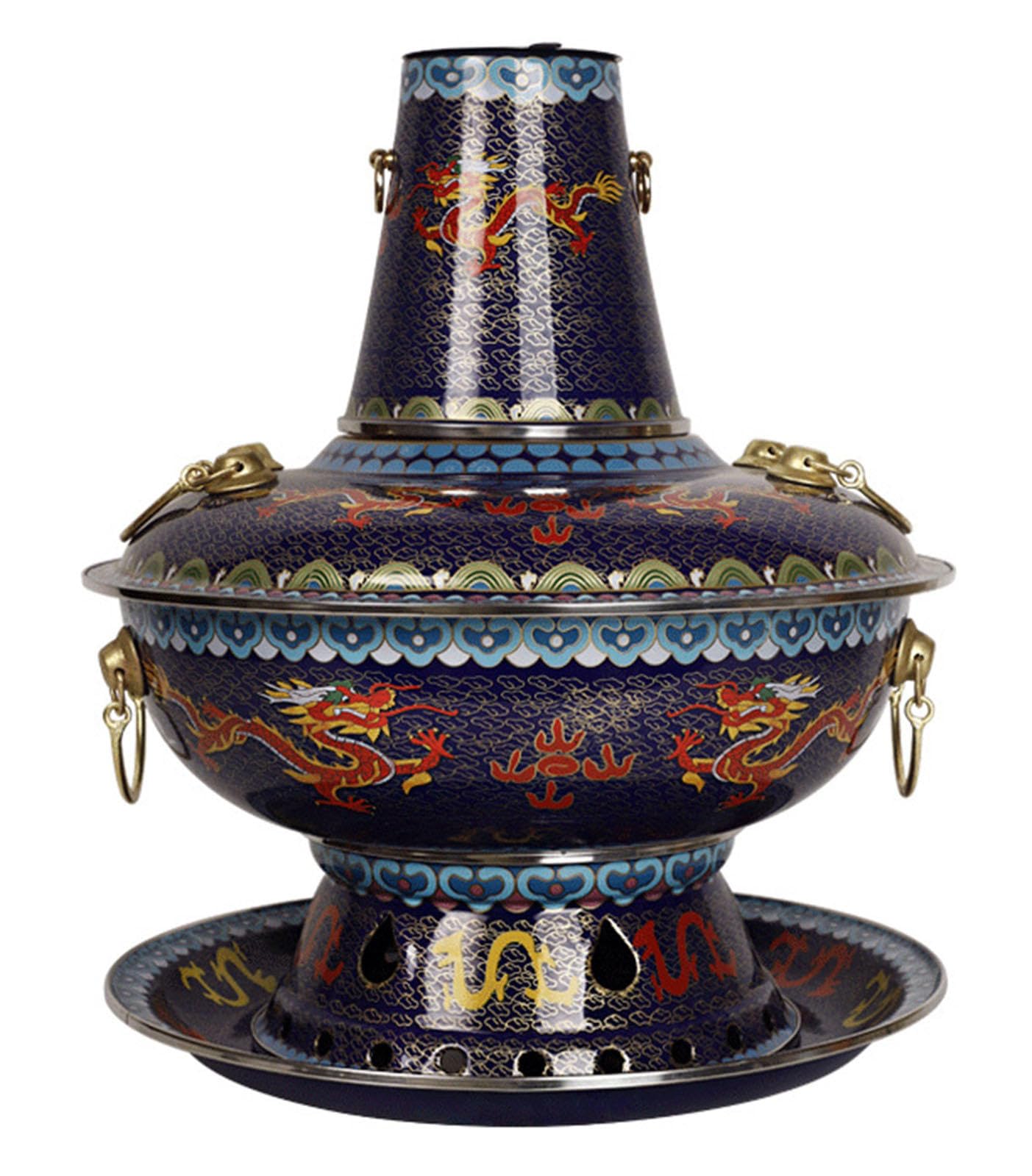 Amazon｜古い北京赤銅鍋中国の伝統的な七宝焼き鍋、炭焼き用、家庭料理  