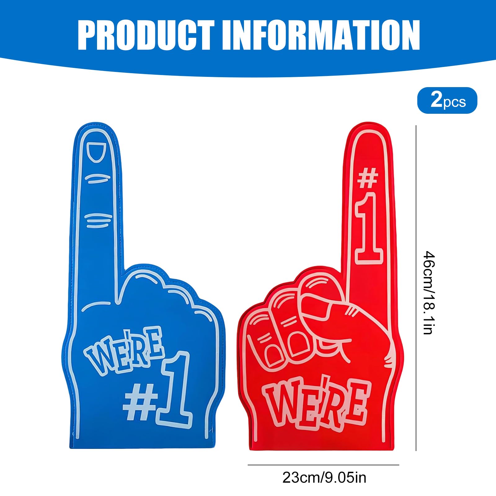 Giant Foam Finger 2 PCS 23x46cm - Blue & Red Gladiators Foam Hands, Sports Events Cheer Party Props, Fan Accessories - Image 2