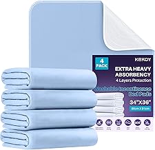 Kekoy Reusable Incontinence Bed Sheets Washable 4-Pack, 34 x 36 Inch Waterproof Sheets for Bed Wetting Mattress Protector, Washable Bed Pads for Incontinence Adults, Elderly, 86 x 91 cm