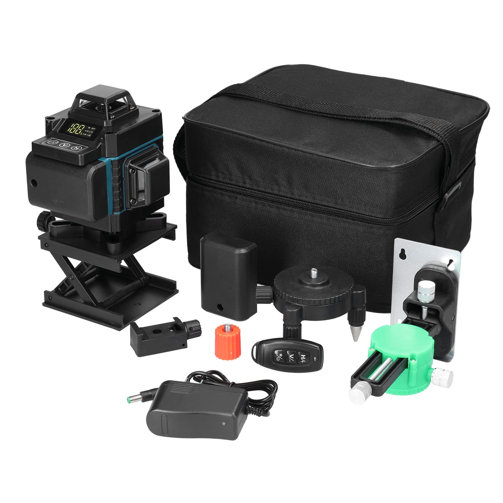 Geevorks Niveau laser 4D 16 Lignes Auo-équilibrage du Niau Laser Vert Rotatif Outil de Niveau Vertical Horizontal avec d'auto-Nivellement IP54 2x2400 mAh Batteries, avec trépied