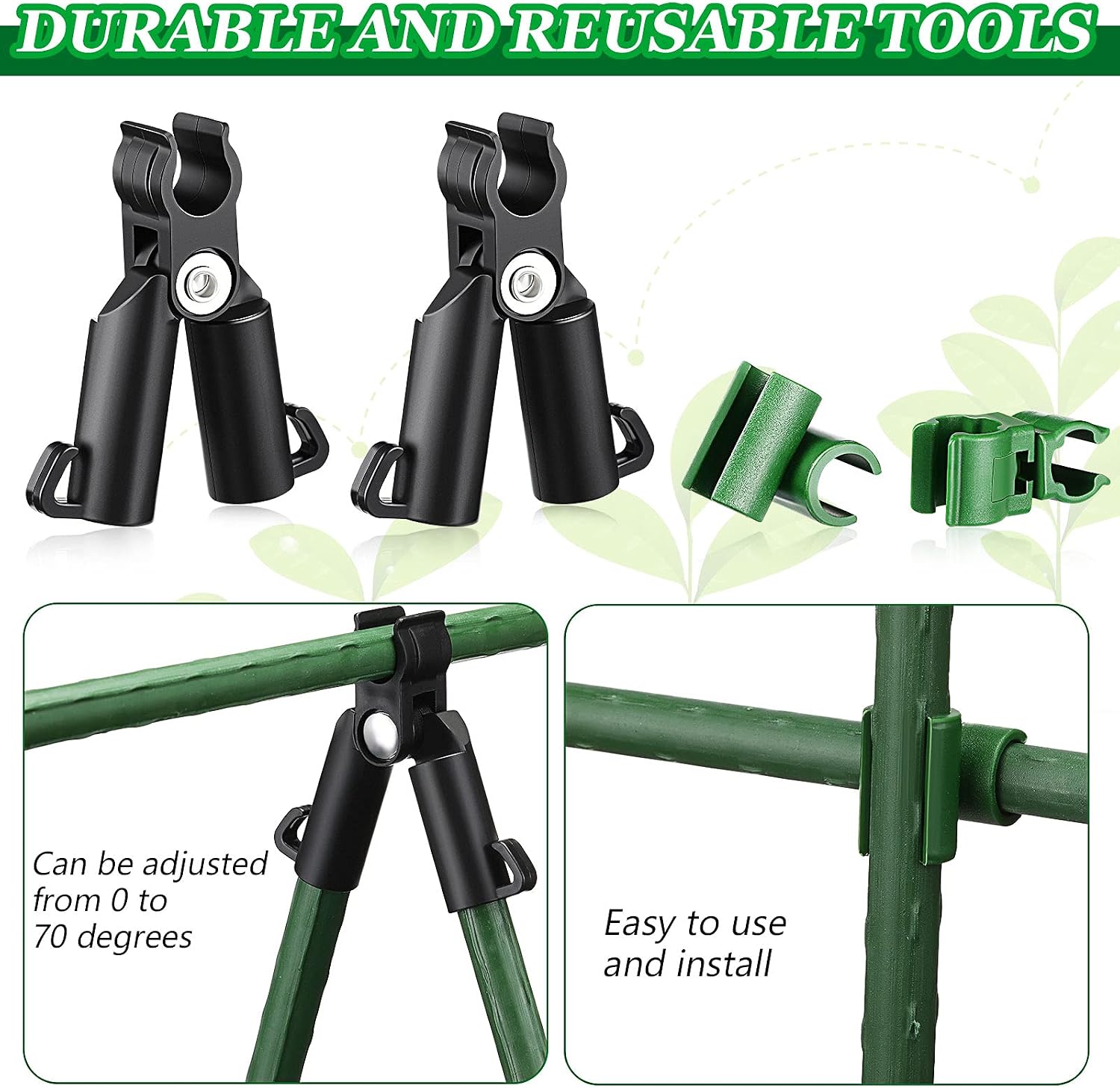 75 Pieces Adjustable Plant Trellis Connector Clip Plastic Connector Stakes Garden Plastic A-Type Connecting Joint Buckle Clip for Gardening Metal Steel Plant Supports (11 mm)