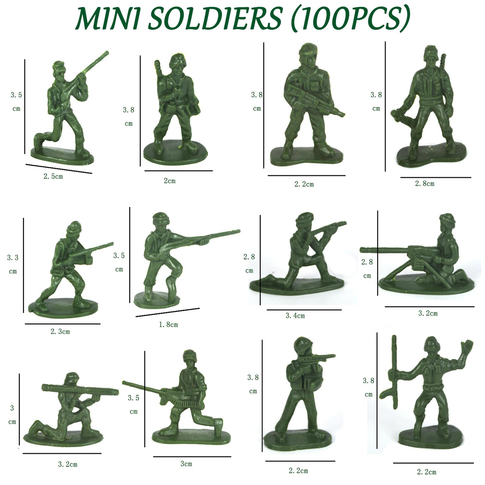 EDLMKM 100 PCS Mini Plastic Soldiers Figures, Toy Soldiers Army Toys, 12 Style Soldiers Poses Traditional Green - Image 2