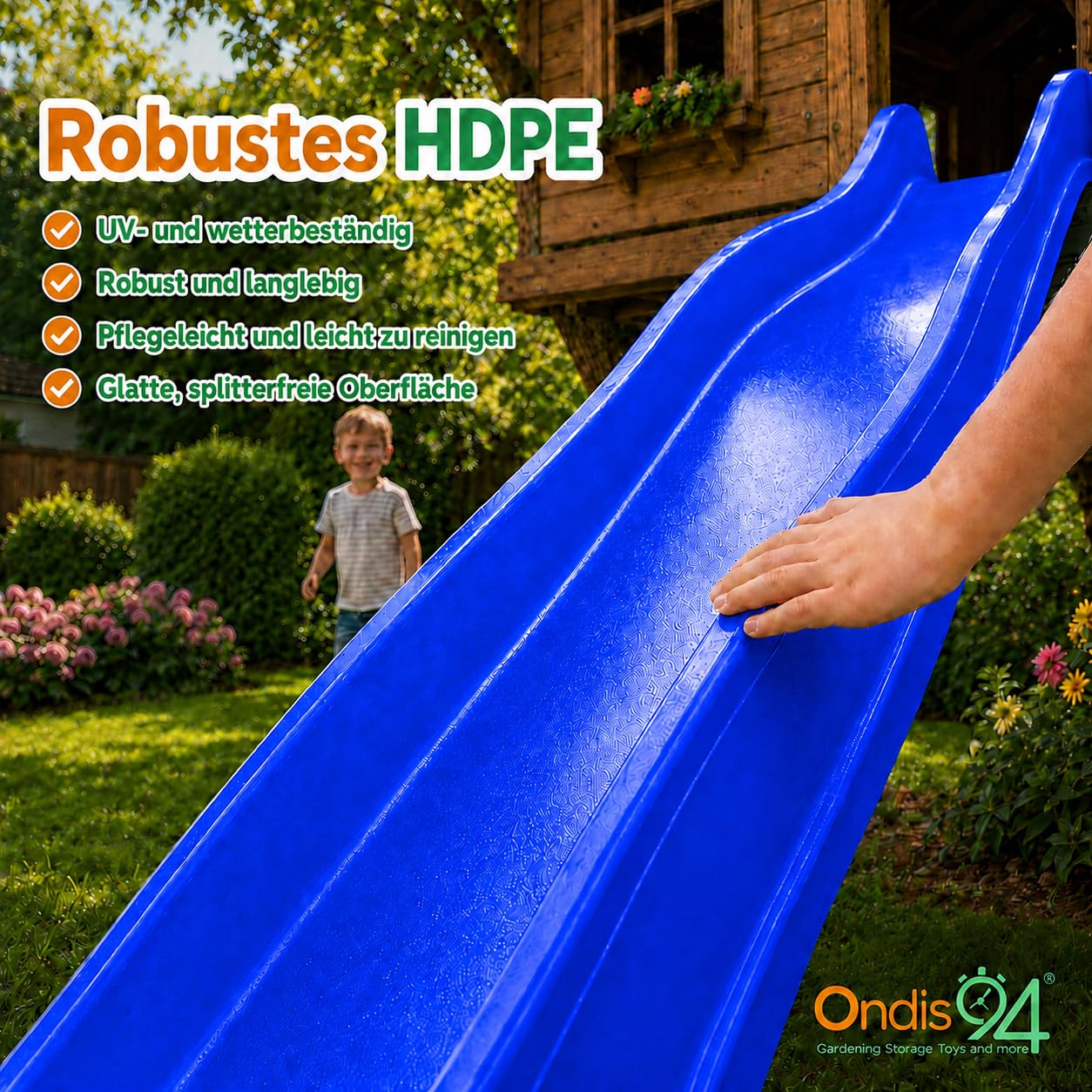 Ondis24 Toboggan ondulé 3m Toboggan pour enfants Toboggan d'extension Toboggan aquatique pour tour de jeu ou pente à partir de 3 ans (bleu océan)