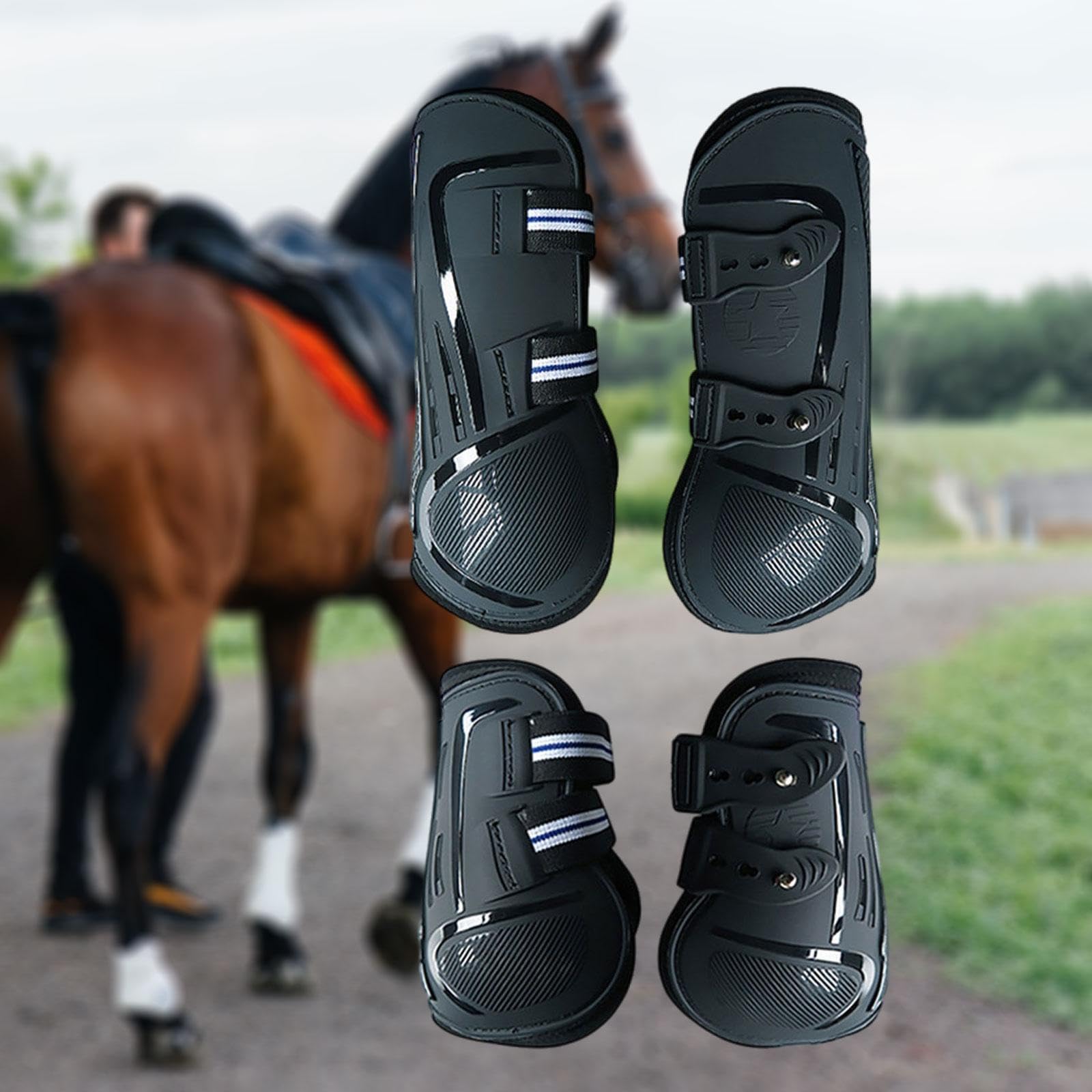 4X Pferde Stiefel Bein Schutz Unterstützung Stoßdämpfende Bein Wraps Bein Schutz für Springen Training Reiten REIT Zubehör, schwarz L