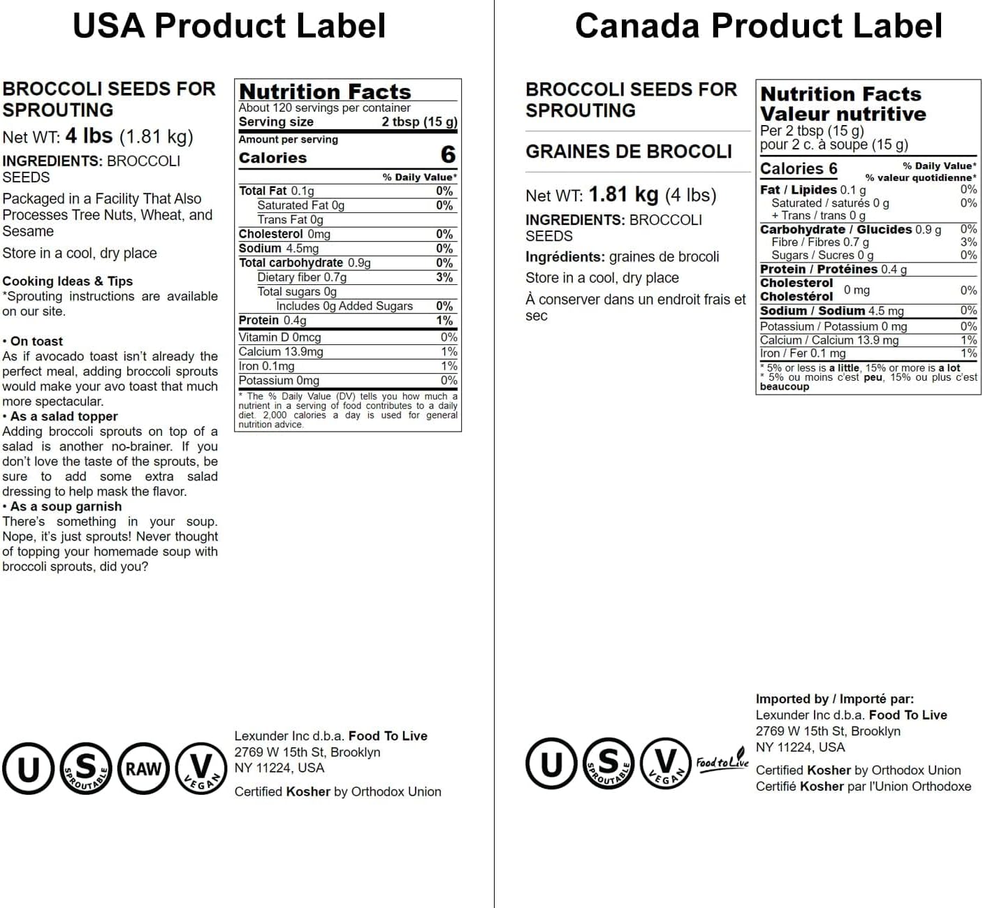 Food to Live Broccoli Seeds for Sprouting, 4 Pounds – Vegan, Kosher, Sirtfood, Bulk, Rich in Sulforaphane, Vitamin C, Vitamin A, for Growing Sprouts, Microgreens, High Germination Rate