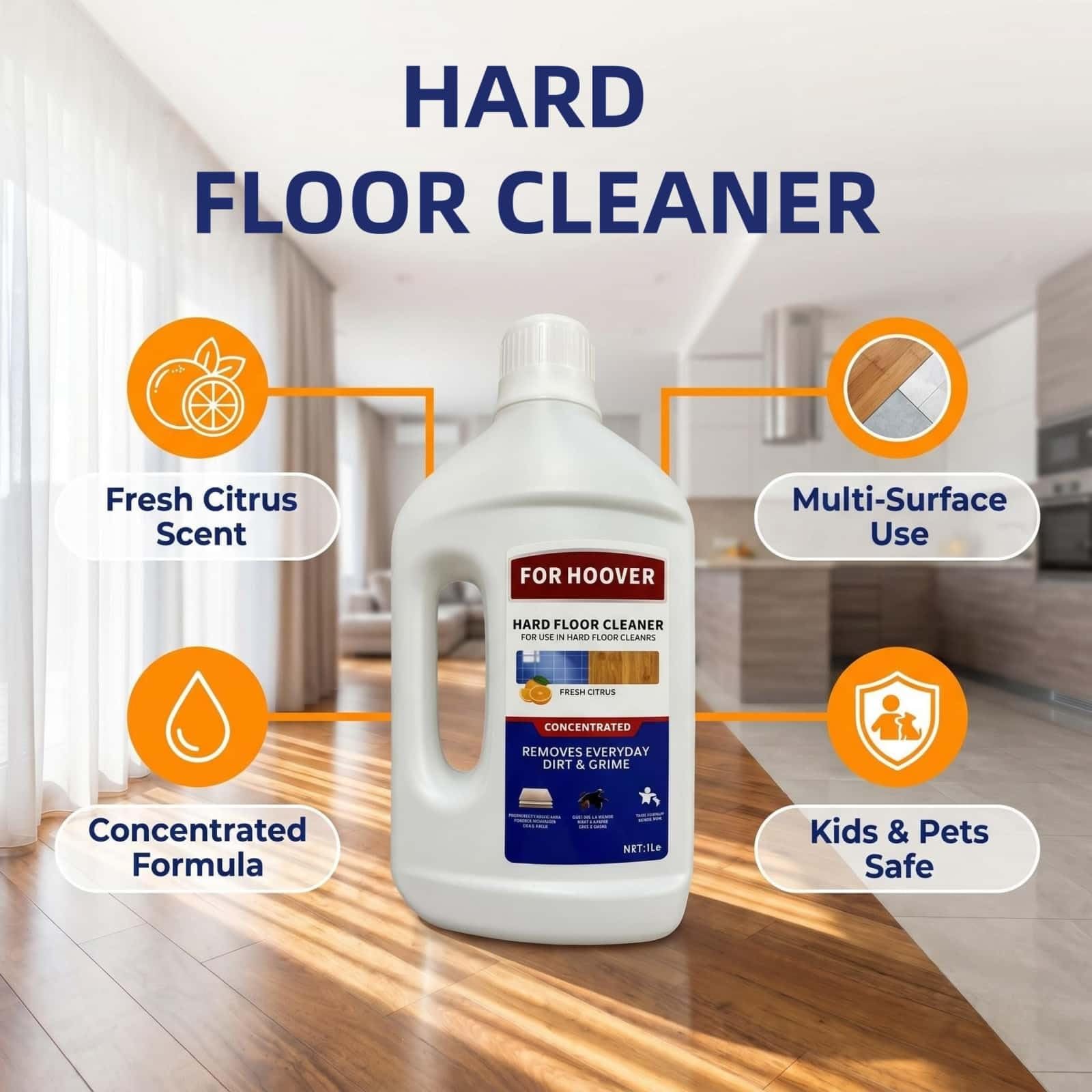Compatible con Hoover Limpiador for Pisos Duros, 1L, Aroma Cítrico Fresco, Fórmula Concentrada, Elimina Suciedad & Mugre Diarias(2 PCS)