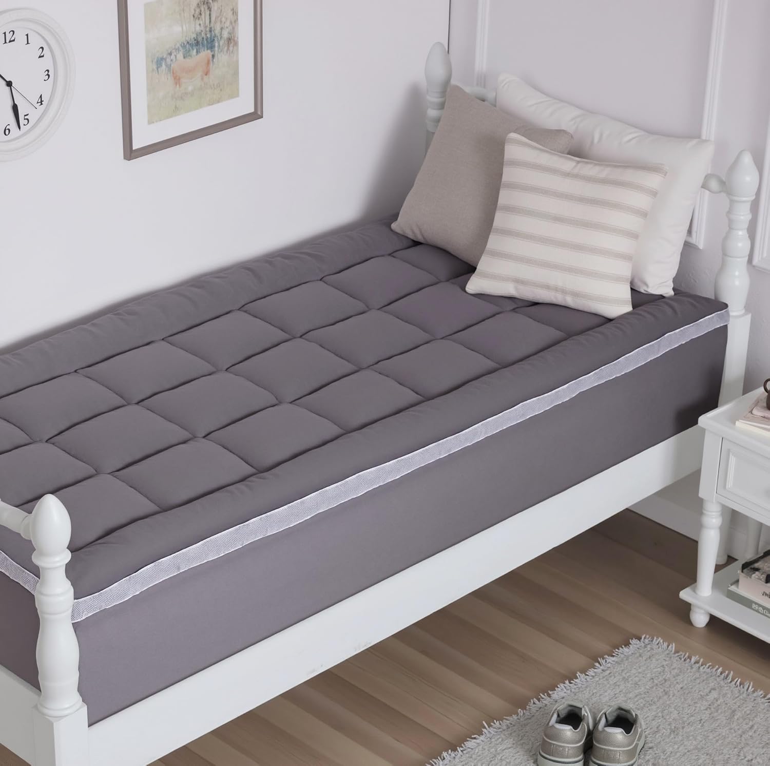 TwinXL Mattress Topper, 1000GSM Extra Thick Pillow Top Mattress Pad Cover for Body Pain Relief, Soft Breathable Bed Cover with 8"-21" Deep Pocket, 3D+7D Down Alternative, Grey