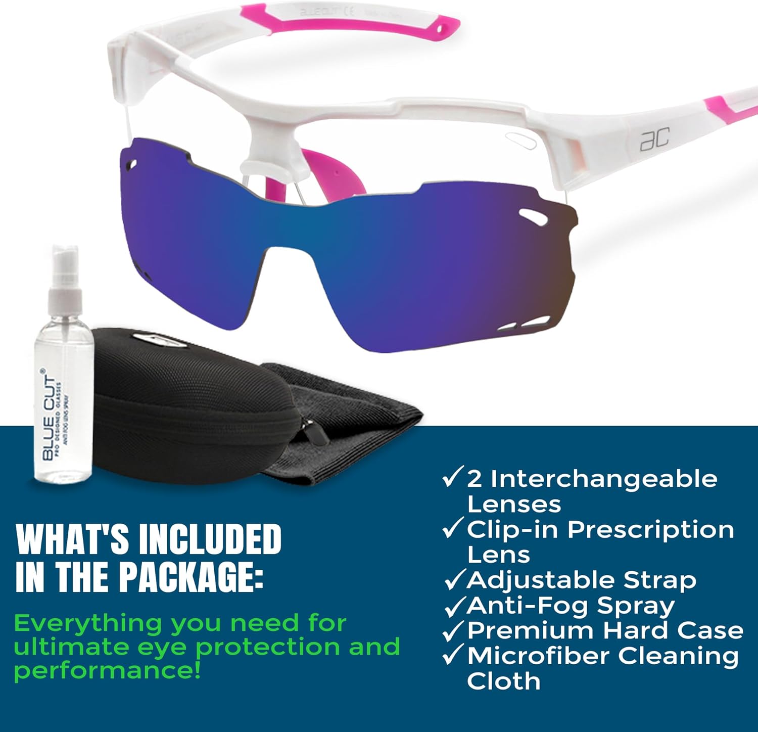 BLUE CUT Sports Safety Goggles Interchangeable Sun Lens Anti Fog UV Protection Indoor Outdoor Pickleball Cycling Basketball - Image 8