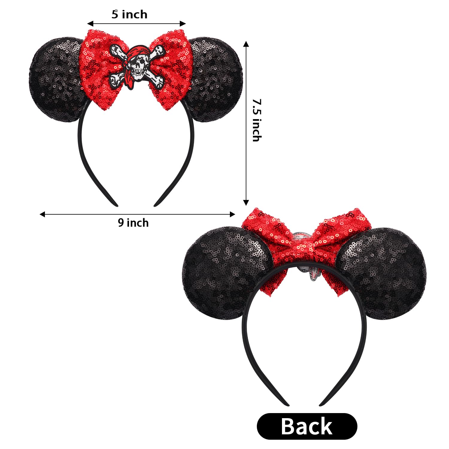 Pirate Themed Mouse Ears Headband with Bow for Women, Parties Halloween Cosplay Pirate Night and Cruise - Image 2