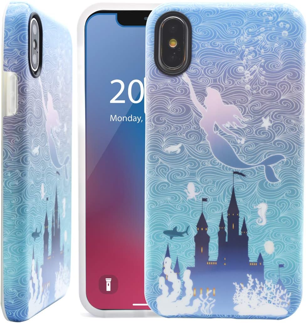 Unov Phone Case for iPhone Xs iPhone X Case Soft Protective Slim TPU Shockproof Bumper Wave Design Support Wireless Charging 5.8 Inch (Mermaid Castle)