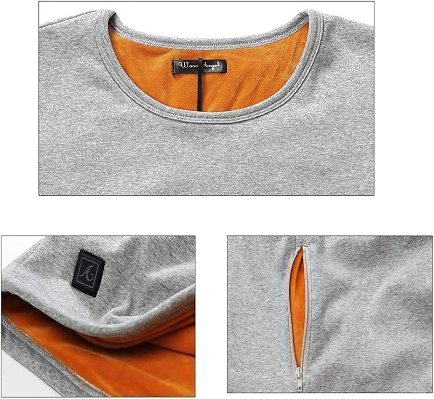 Heated Thermal Long Sleeve T Shirts with 3 Temperature, Washable Lightweight Heated Clothe (Gray)