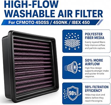 High Flow Air Filter Compatible with CFMOTO Ibex 450/450SS/450NK/450 CL-C 2023 2024 2025,CFMOTO Ibex 450 Accessories,CFMOTO 450SS Accessories,CFMOTO 450NK Accessories