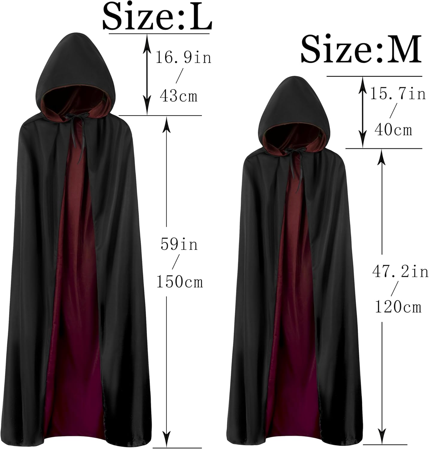 Unisex Vampire Witch Hooded Capes,Women's Halloween Costumes Reversible Cloak,Cosplay Masquerade Party Robes - Image 2