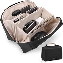 Electronics Organizer Travel Case, Tech Bag Charger Pouch, Water Resistant, Elastic Bands for Cable, Cord, SD Cards, Phone, Airpods and Accessories, Black