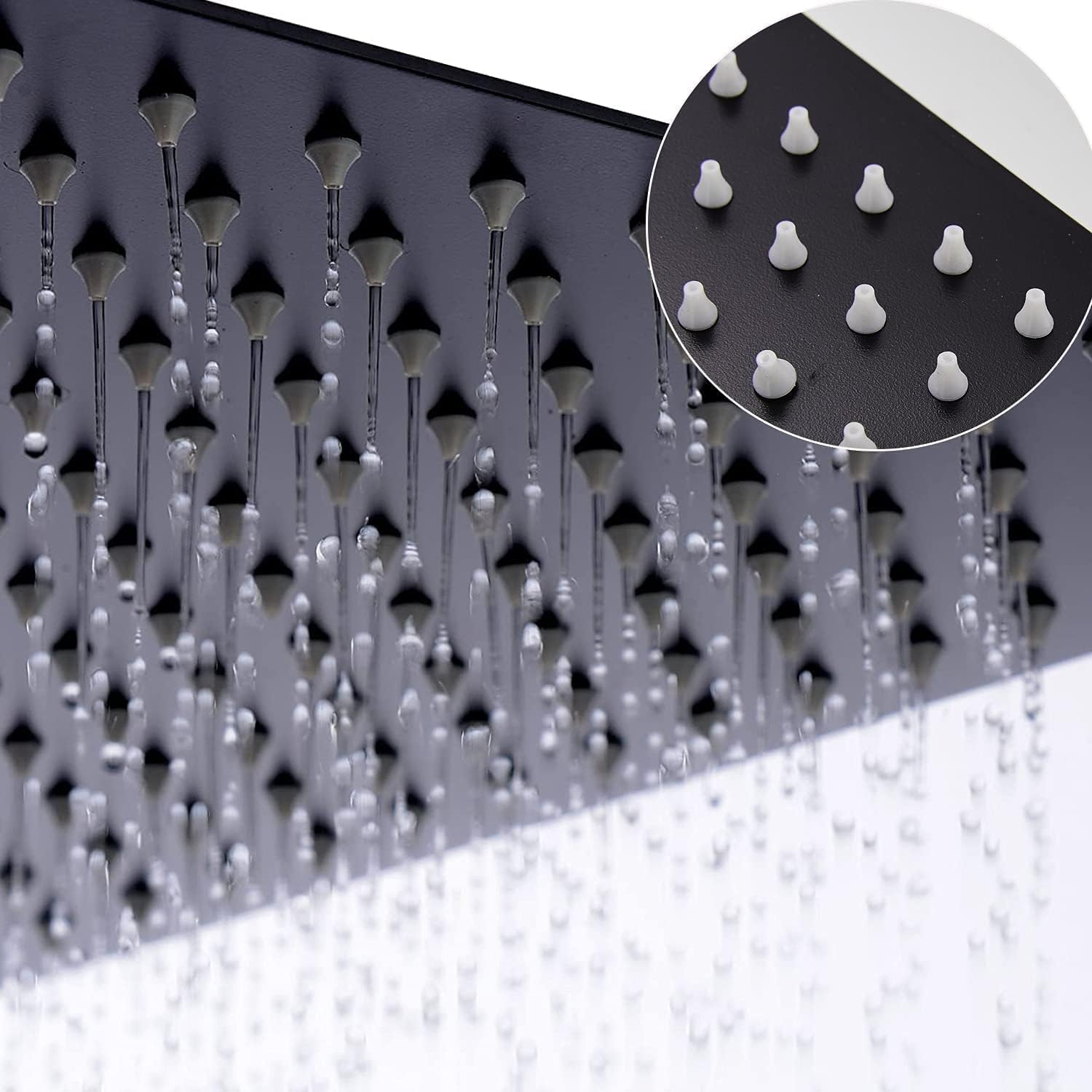 Soffione doccia a pioggia da 40,6 cm, ad alta pressione, quadrato, in acciaio inox, con ugello in silicone, copertura completa del corpo, ultra sottile, a risparmio idrico, nero