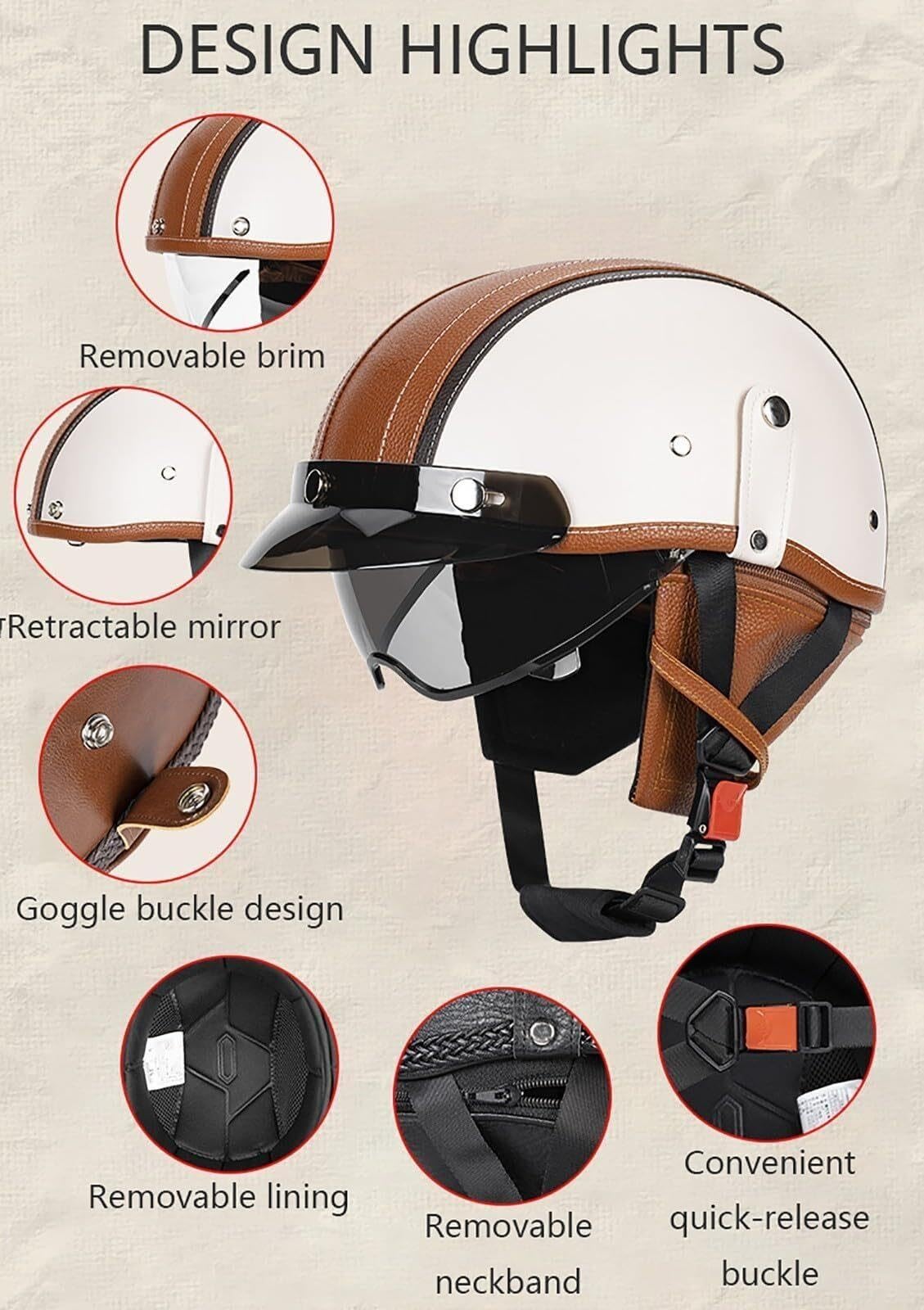 Casco Jet Moto Aperto Retrò Heritage Crema Marrone