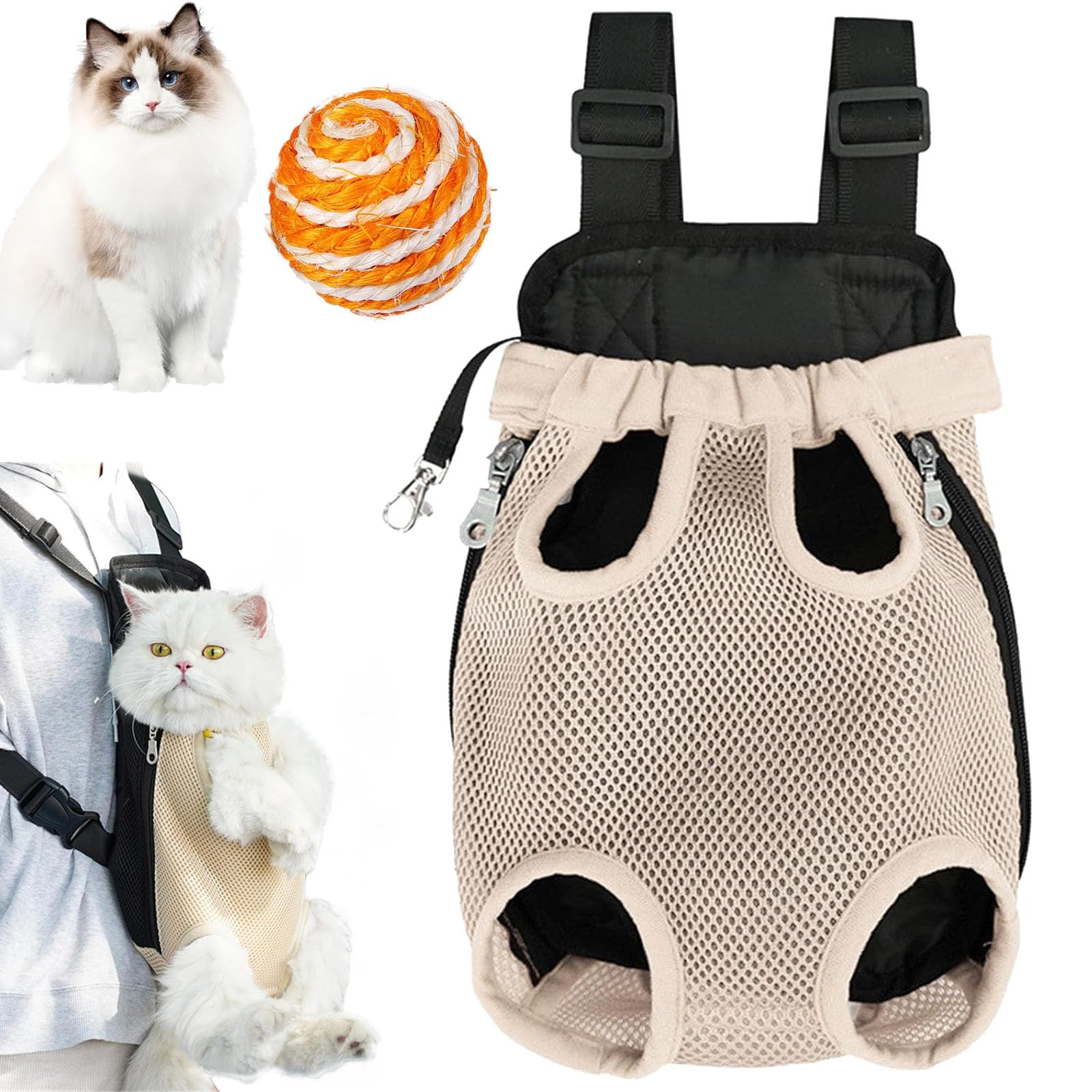 Furry Pawsy Carrier, Furry Pawsy Cat Carrier, Furry Pawsy Cat Backpack, Adjustable Pet Front Cat Dog Carrier Backpack Travel Bag, Breathable & Skin-Friendly (Apricot, XL)