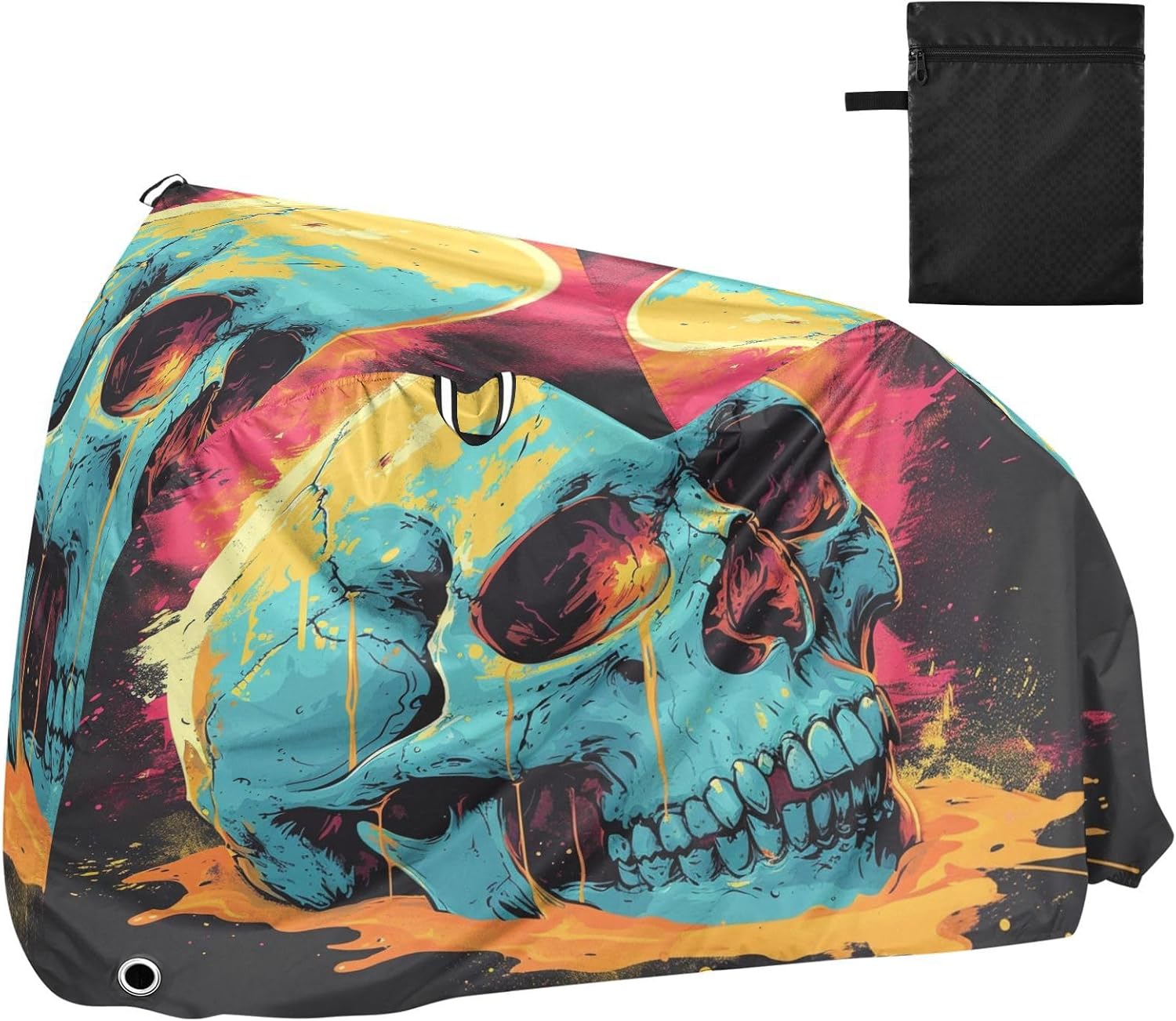 ALAZA Skull Head Art Bike Cover Waterproof Outdoor Ebike Bicycle Covers Tarp Protection for 1/2 Bikes, Sun UV Dust Wind Proof