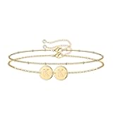 Turandoss Easter Basket Stuffers for Girls Kids Trendy, Dainty 14K Gold Plated 2 Initial A-Z Disc Stacked Layered Bracelet Set Personalized Friendship Easter Gifts Jewelry for Women Girls