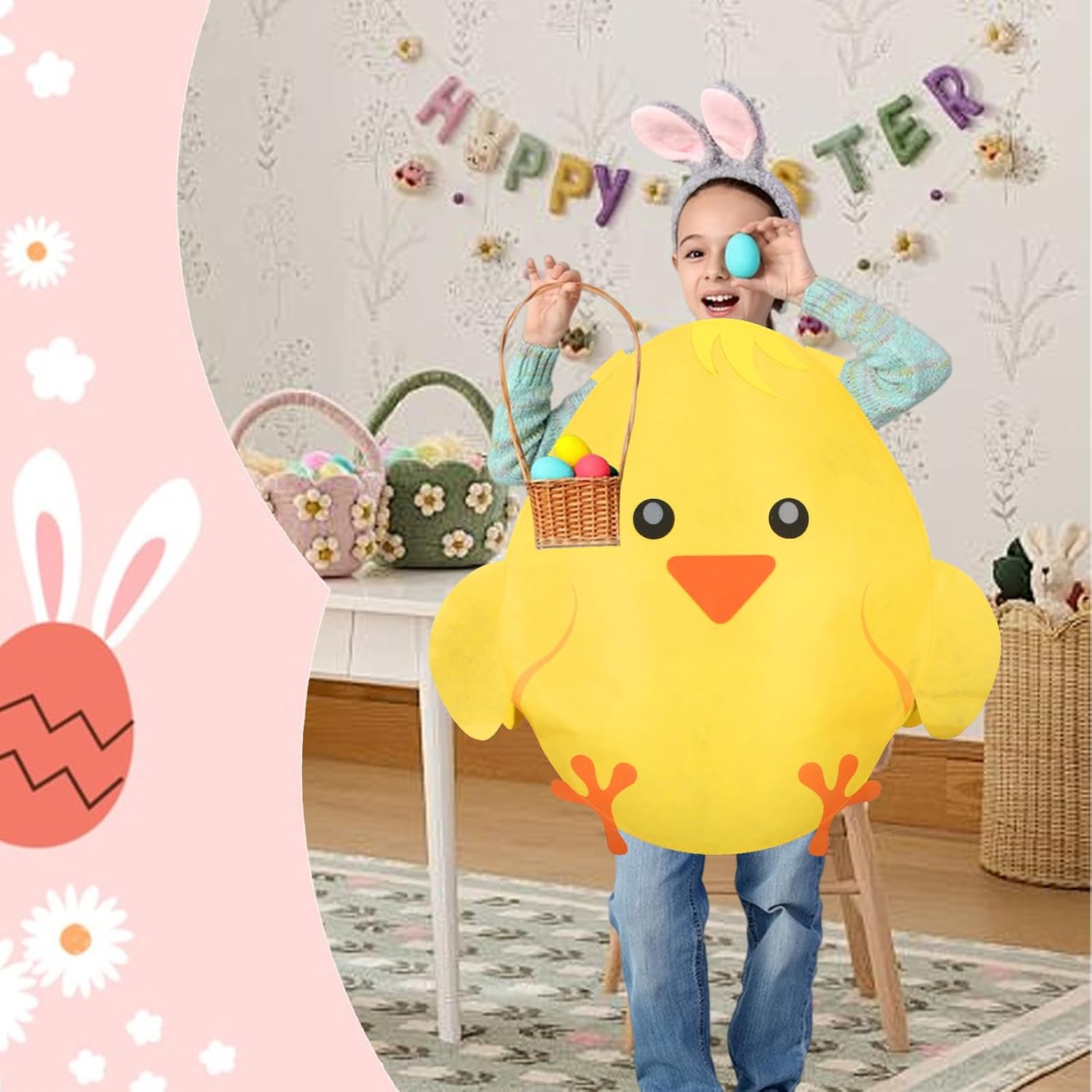 Easter Chick Costume Colorful Easter Chick Cosplay Clothing Costume Unisex Funny Easter Chick Outfit Egg Costume for Easter Day Yellow
