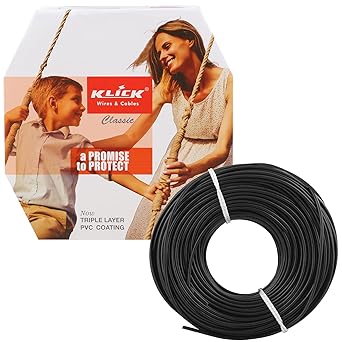 KLICK Copper Wire with Triple Layer PVC Coating, Single Core Flexible Electric Cable for Domestic & Industrial Connections (1.5 mm, 90m Long, Black)