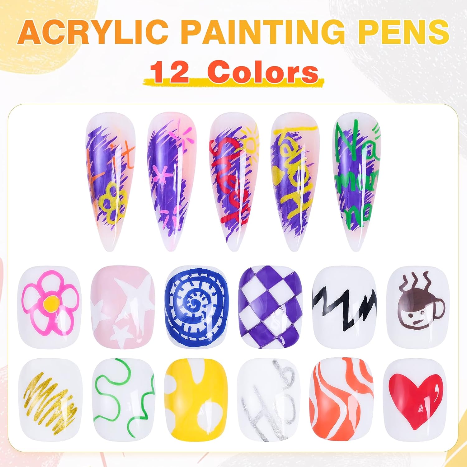 Nail Art Pens Set Fine Tips: 12 Colors 3D Nail Polish Acrylic Pens 0.7MM