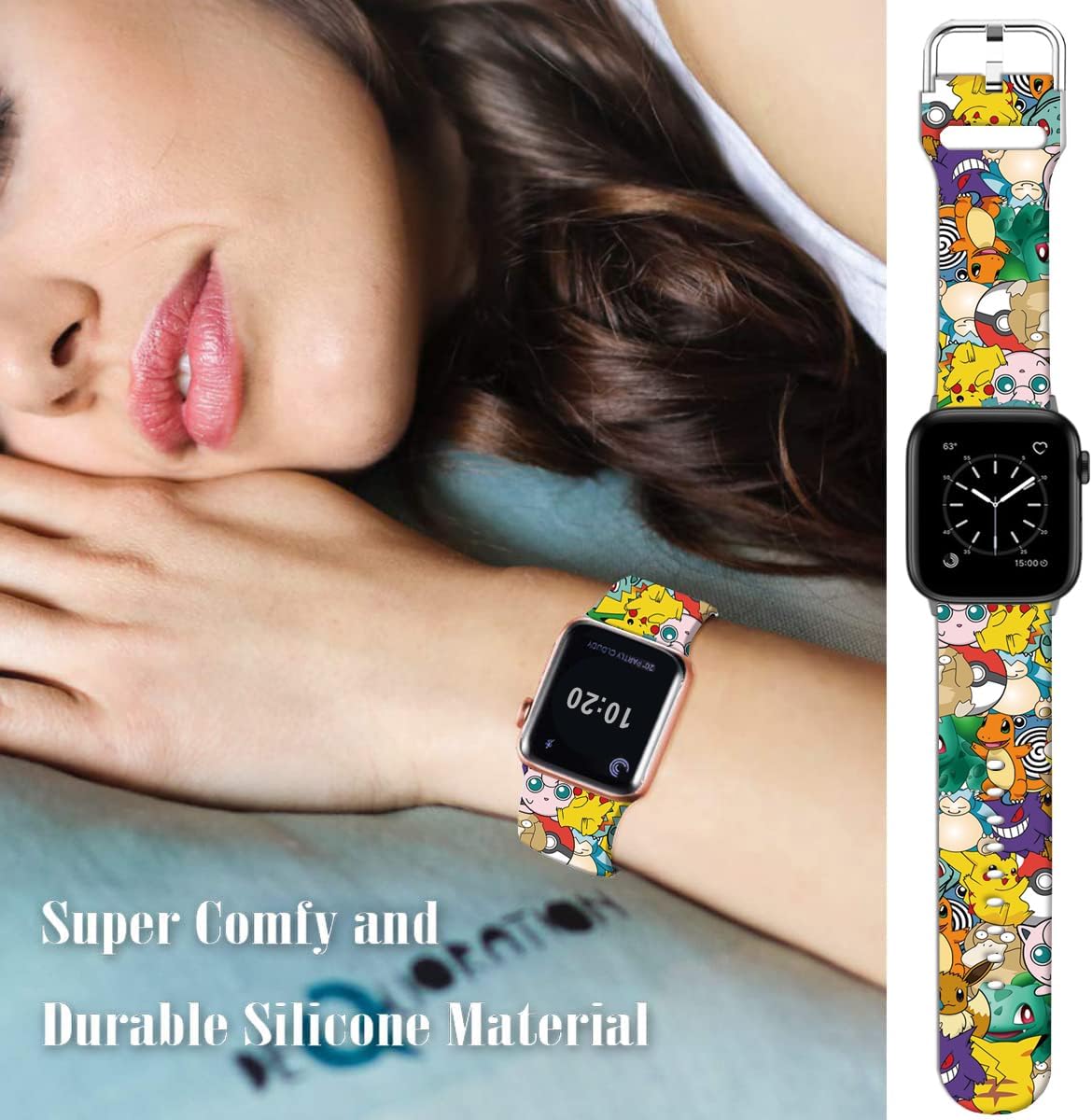 Compatible with Apple Watch Band Pikacu Dinosaur 49mm/46mm/45mm/44mm/42mm(Series 3 2 1),Soft Silicone Magic Fancy Strap Compatible with iWatch Series SE 10 9 8 7 6 5 4 3 2 1 Men Women - Image 4