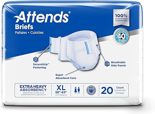 Vista 3 de Attends Calzoncillos desechables para incontinencia para adultos, talla XL, cintura de 58 a 63 pulgadas con cierre de pestaña SecureGrip, absorción