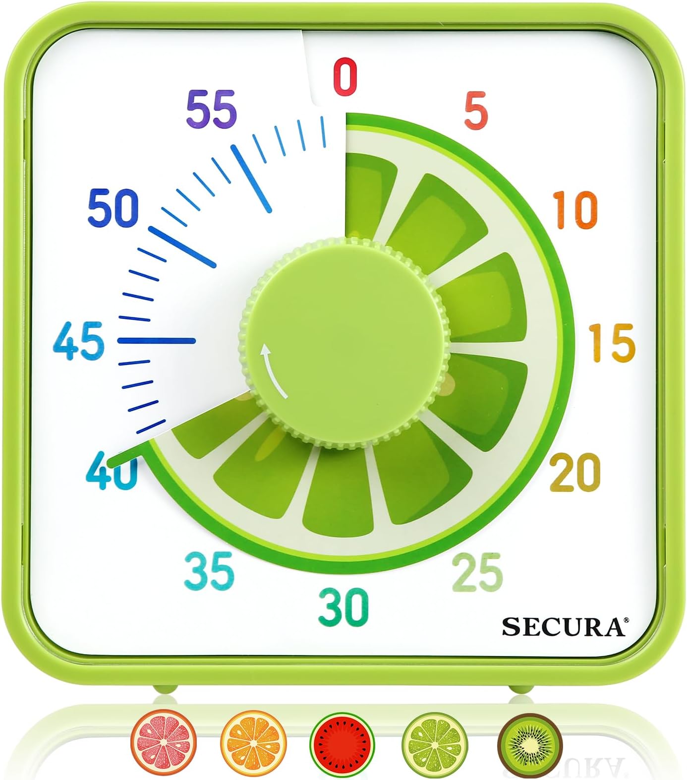 Secura7.5-Inch Fruit Visual Timer for Kids, 60-Minute Countdown Timer for Classroom or Kitchen, Durable Mechanical Timer Clock with Magnetic Backing (Lemon)