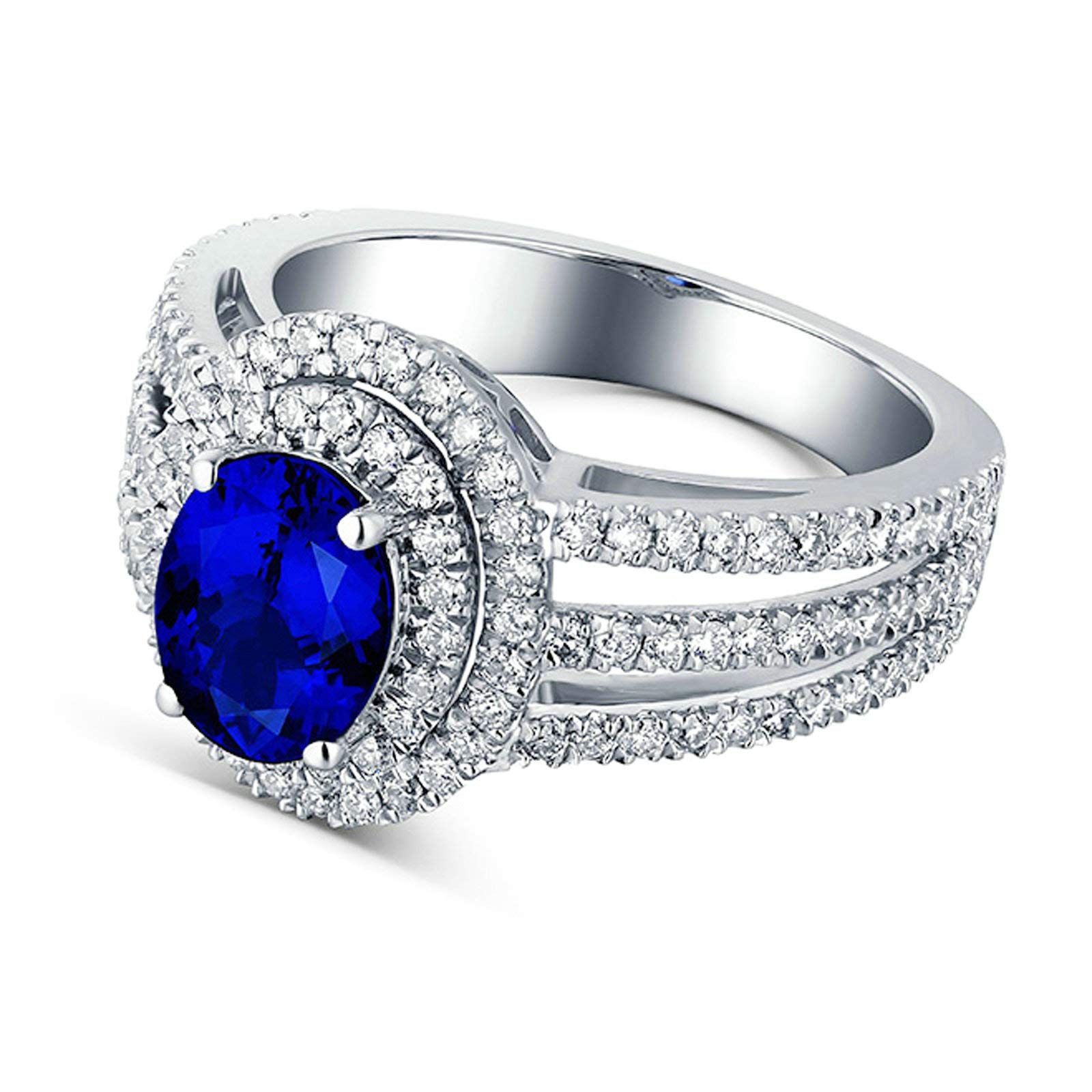 Anillo de mujer de oro 750 de 18 quilates, de compromiso, girasol con zafiro de 1,35 quilates y diamante de 1 ct, anillos de boda para mujer, talla 49 (15,6) 63 (20,1)