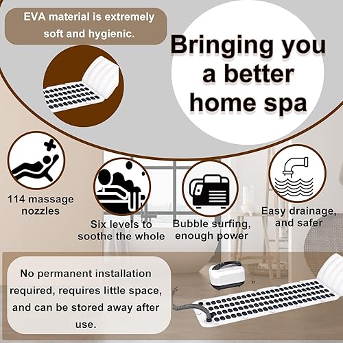 Miniatura 3 de Portable Bubble Bath Mat Spa - Full Body Relaxation Mat with Air Pump, Remote Control & Cushion Pillow for Ultimate Comfort in Bathtub or Spa