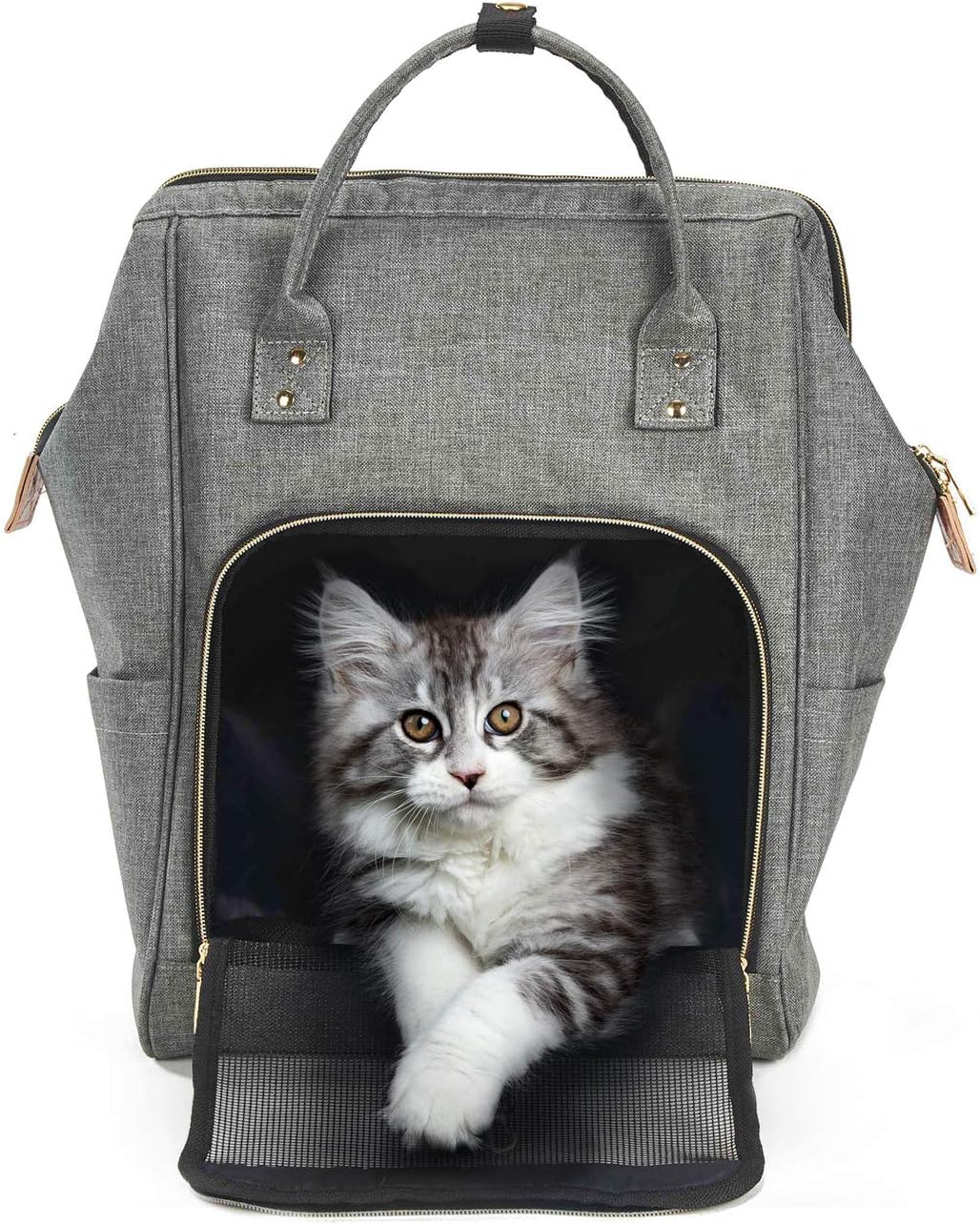 HAPPY HACHI Cat Carrier Backpack for Small Dog Rucksack Handbag Puppy Travel Bag Portable Airline Approved Pet Rabbit Carrier (Grey)