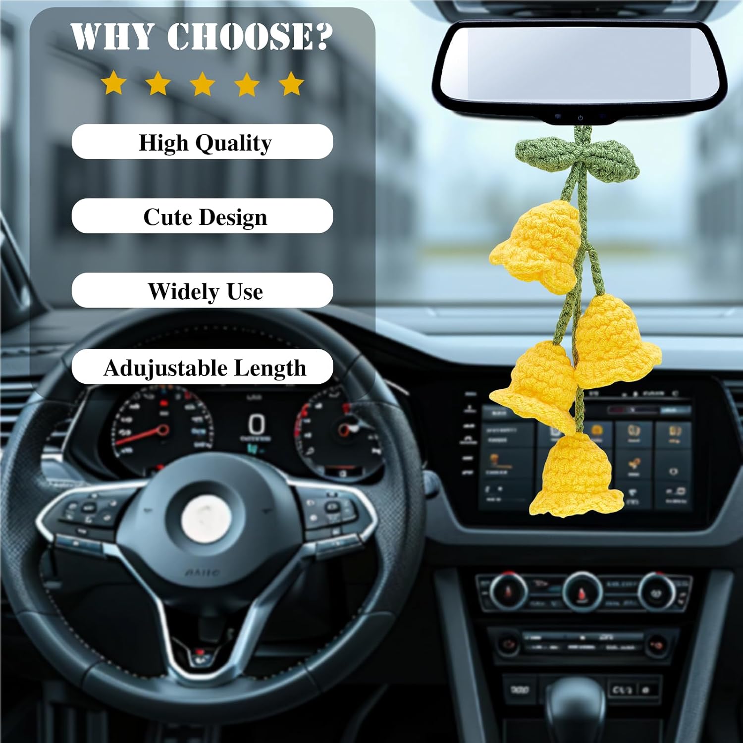 Car Mirror Hanging Accessories - Handmade Knitted Lily Flower Pendant, Cute Crochet Hanging Decor for Rearview Mirror, Women's Car Interior Decoration (1 PCS, Yellow) image 5
