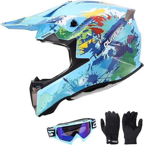 Miniatura 1 de Casco DOT juvenil para bicicleta de tierra para niños y niñas con gafas y guantes para niños de 8 a 18 años, casco para cuatrimotos y motocross