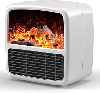 Electric Space Heater for Indoor,1500W Quiet PTC Ceramic Room Heater with Realistic 3D Flame Effect, Electric Fireplace Heater with Overheat Tip-Over Protection for Bedroom (White)