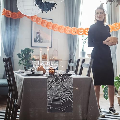 Miniatura 9 de Halloween Spider's Web Table Runner Festive Tablecloth for Parties Reusable Home Decoration for Living Room Dining Room Design